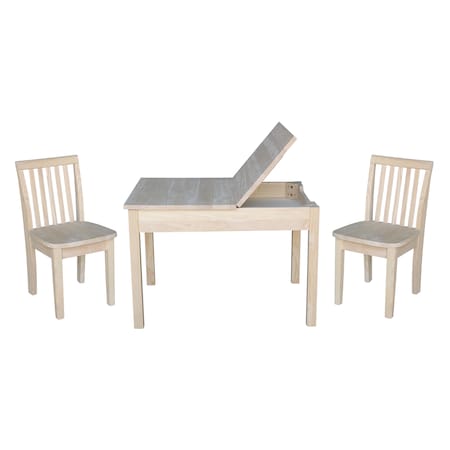 International Concepts Rectangle Table with 2 Mission Juvenile Chairs, 24 W, 33.1 L, 22.2 H, Wood, Unfinished K-JT2532L-263-2